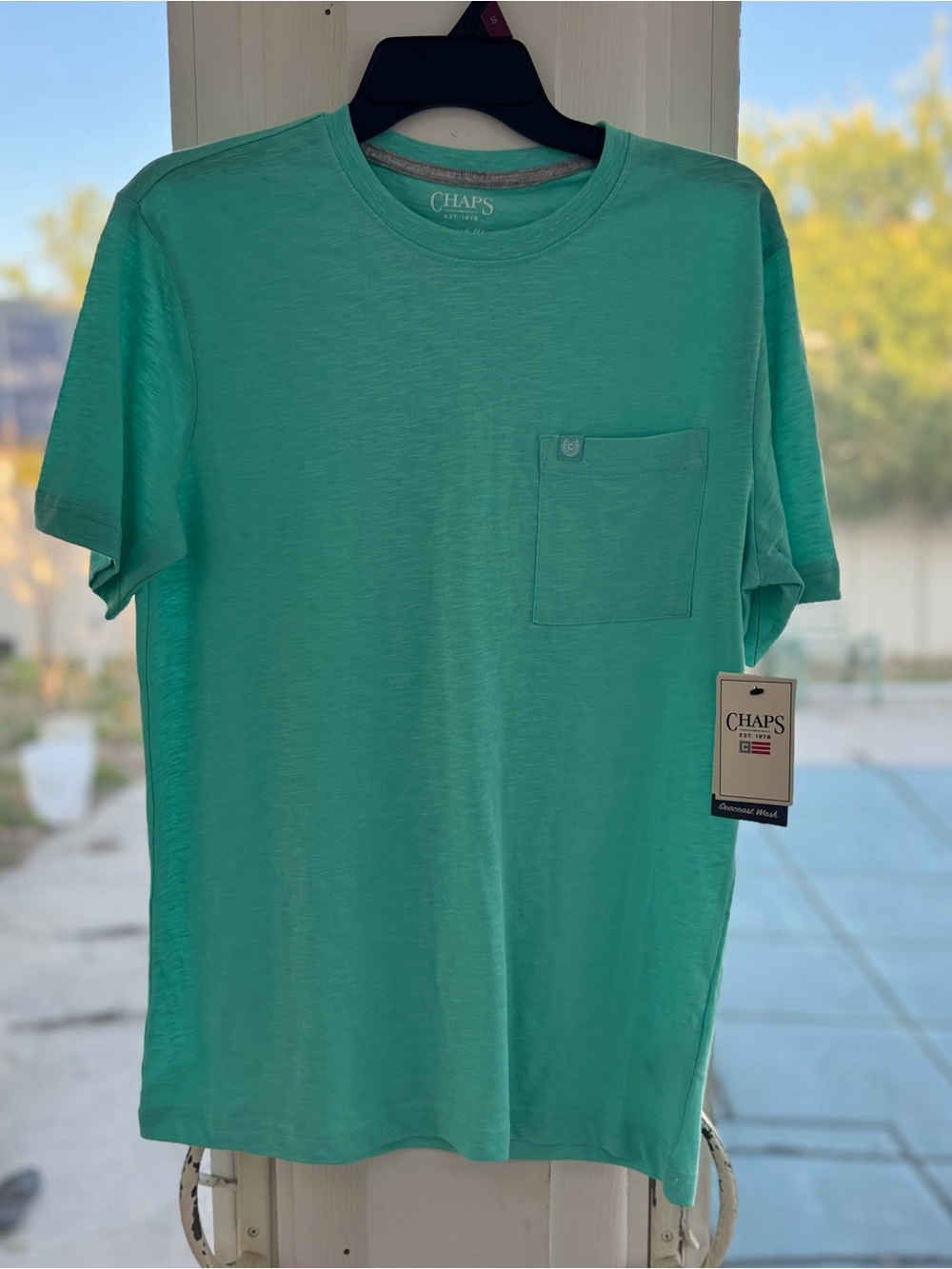 Chaps Men’s Small Seacoast Wash Slub Pocket T-Shirt Pool Blue Short Sleeve Tee